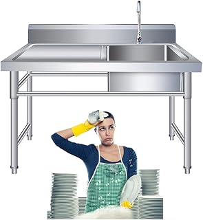 Évier De Cuisine Extérieure, 1 Évier avec Établi À Gauche, Évier Commercial en Acier Inoxydable De Grande Capacité, Utilisé pour La Cuisine, L'hôpital, La Salle Blanche du Café