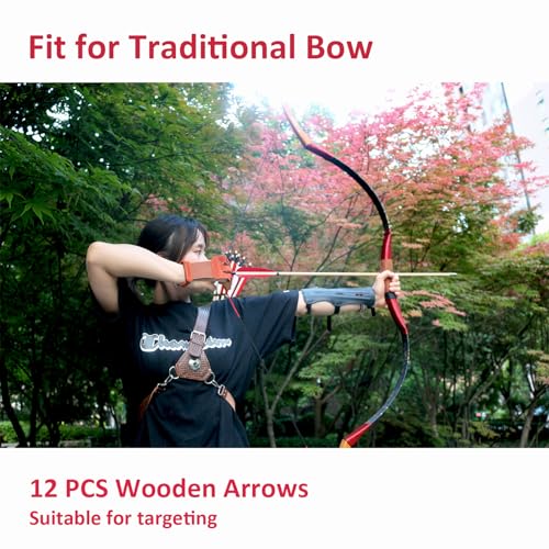 image for Luoyer 12 Pcs Archery Wooden Arrows with Feathers Handmade Targeting A