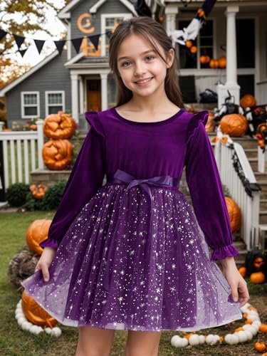 Patgoal Toddler Girls Tutu Dresses Velvet Tulle Dress with Sequin Long Sleeve Holiday Party Fall Winter Dress 2-7Y4