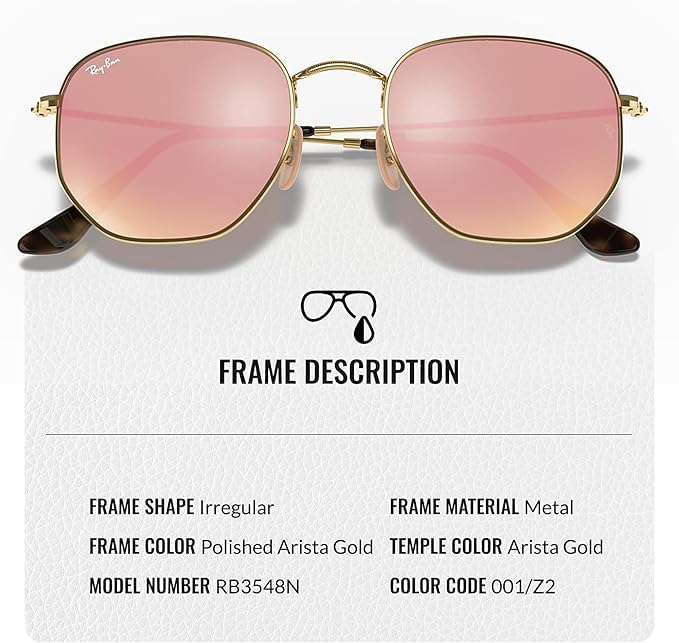 Image of Ray-Ban RB3548N HEXAGONAL FLAT LENSES Square-Round Shape Sunglasses for Men & Women with Official Eyewear Kit