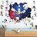 Stickers Muraux Sonic 3D Effect Autocollants Chambre Decor Décoration Sticker Adhesif Mural Géant Répositionnable Sonic Cartoon Stickers Enfants