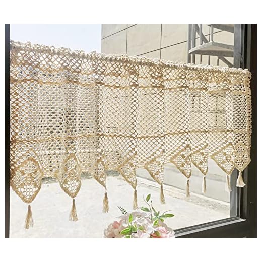 SFJ-CA Crochet Window Valance 18 inches Macrame Kitchen Curtain Valance with Tassels Rod Pocket Farmhouse Vintage Window Treatment Decoration, 1 Panel