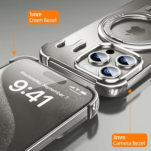 Coque metal iPhone 15 Pro Max MagSafe avec support rotatif sans cadre - 6
