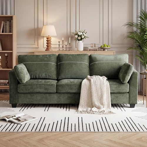 Landassy Home 89" Sofa, Chenille 3-Seater Sofa with 2 Pillows, Green