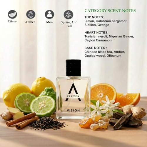 Image of A ELEVEN VISION Citrus Woody Perfume for Men & Women Eau De Parfum Long Lasting Fragrance with Bergamot Orange Neroli Ginger Cinnamon Amber Guaiac Wood 100ML