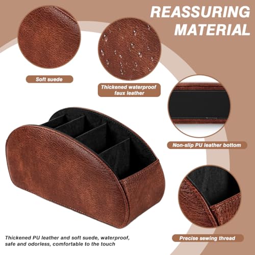 Image of HASTHIP Remotes Organizer Case Desk Holder Accessories Organizer Open 5-Compartment PU Desk Organizer for Living Room, Tea Table Multipurpose Desk Organizer Office Stationeries Holder