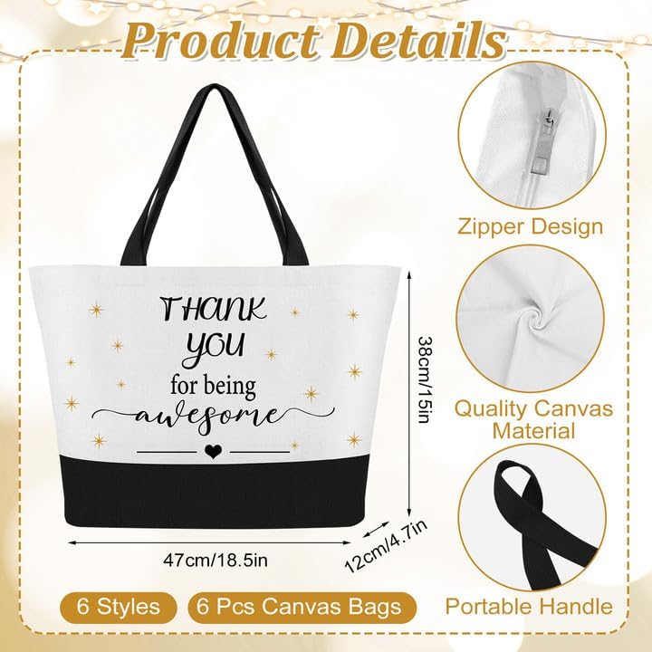 12 Pcs Thank You Canvas Tote Bag for Women Inspirational Makeup Bag Canvas Bag Valentines Gifts Bags with Zipper Employee Appreciation Tote Bags for Nurse Teacher Lady Team Coworker - Image 4
