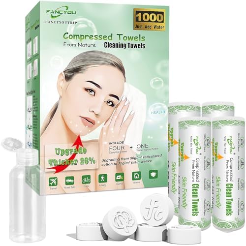 1000Pcs Compressed Towel Tablets Disposable Face Towelette with 4 Cases