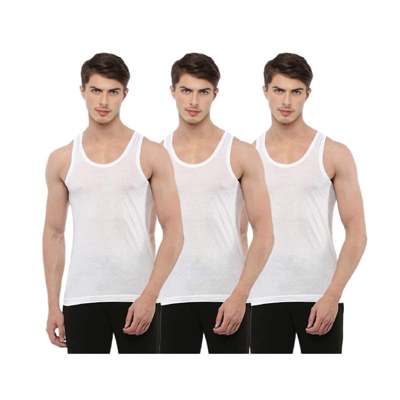 Image of INNERO Mens Vest White Sleeveless Pure Cotton Baniyan