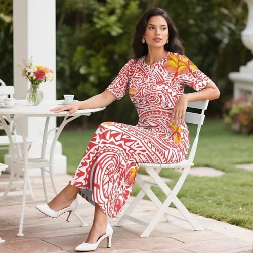 Polynesian Puletasi Samoa Dress for Women Summer Short Sleeves Long Skirt Set Island High Waist Maxi Skirts3