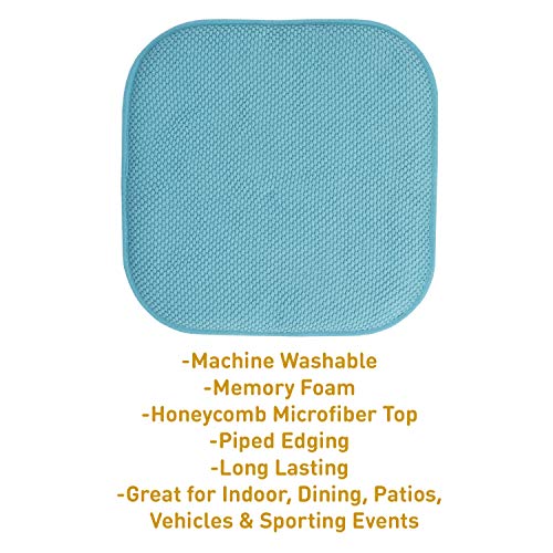 Sweet Home Collection Chair Cushion Memory Foam Pads Honeycomb Pattern Slip Non Skid Rubber Back Rounded Square 16" X 16" Seat Cover, 4 Pack, Teal #TOP2