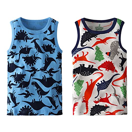 Little Boys Cartoon Dinosaur Sleeveless T-Shirts 3 Pack Tank Tops Set 2-8Years2
