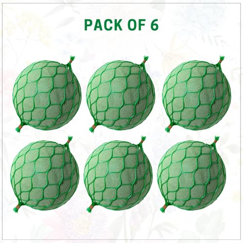 Image of OASIS Pack of 6 Floral Foam Spheres | Green Round Foam Spheres Balls for Fresh & Artificial Flowers | Wet & Dry Use | Ideal for Wedding, Party & Home Floral Arrangements - Netted (75mm)