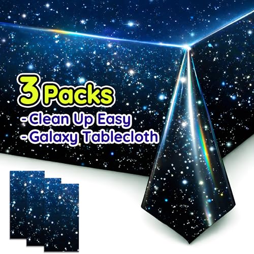 Iridescent Space Tablecloth 3 Pack Galaxy Plastic Covers 52 x 108 in