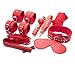 BONDAGERIE® Kit Accessori costrittivo costrizione per Coppia Rosso, Manette e cavigliere, gàgball, collare con guinzaglio, corda, frustino, sacco in raso incluso immagine