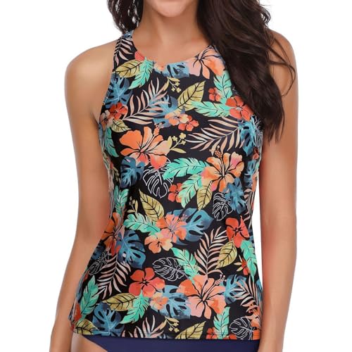 Traje de baño conservador de color sólido con almohadilla para el pecho para mujer, talla grande, flores, Negro, M