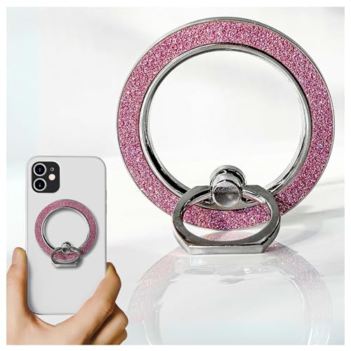 Image of Regor Pink Glitter Magnetic Holder & Stand | Magnet Ring | Foldable Mobile Phone Stand | Glitter Ring Holder | Metal Grip for Selfie & Hands-Free Use