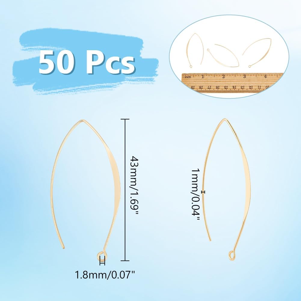 UNICRAFTALE 50Pcs Real 18K Gold Plated Earring Hooks V-Shape Ear Wires Metal Earring Hooks with Horizontal Loop Metal Ear Wires Drop Earring Hooks Finding for Jewelry Making DIY Earring Findings - Image 3