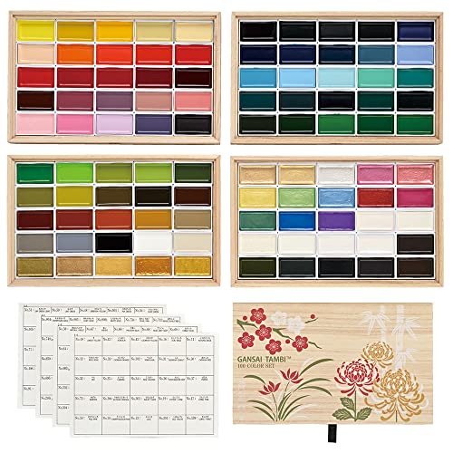 Kuretake Gansai Tambi 100 Color Set, Beautiful Wooden Box, Watercolor Paint Set, Professional-Quality For Artists, Water Colors For Adult, Made In Japan #TOP1