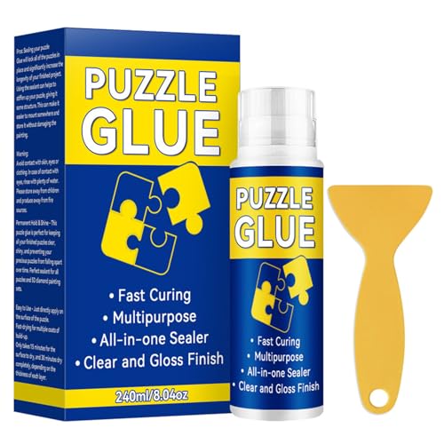 Teenanseen Puzzle Glue Clear, 120ml Quick Drying Non-Toxic Jigsaw Puzzle Glue for 1000/3000/5000 Pieces Paper Wood Puzzles, Water Soluble Glues for Puzzles with Sponge Head