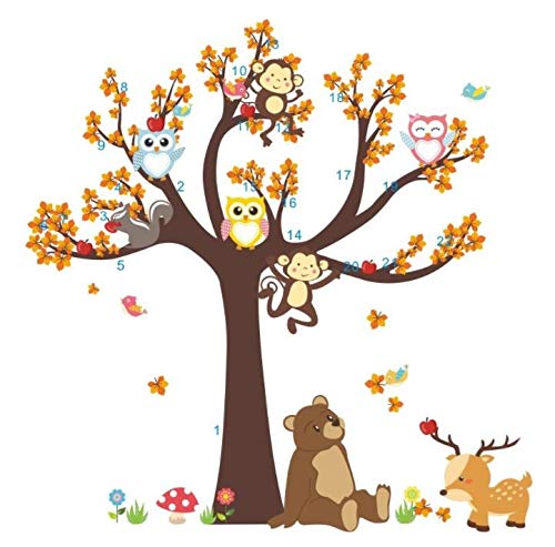HALLOBO® Stickers muraux Zoo Animaux Hibou Arbre Porter Ape cerf Sticker Mural Autocollant Mural Nursery Girl Enfants Bébé