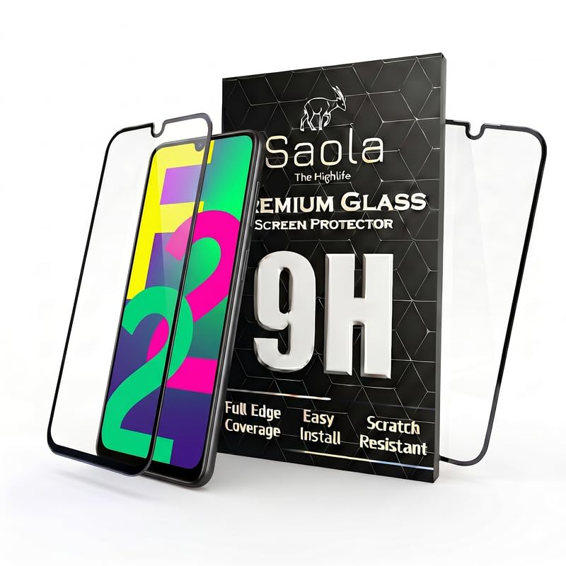 Image of Saola HD+ Oleophobic Tempered Glass Screen Protector For Samsung Galaxy F22 5G (Pack Of 2) with Free Installation Kit. Full screen Coverage - 6.4 inch