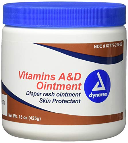 Dynarex Vitamins A & D Ointment Ointment with Vitamin A and Vitamin D Skin Protectant for Diaper Rash and Discomfort White 15 oz Jar