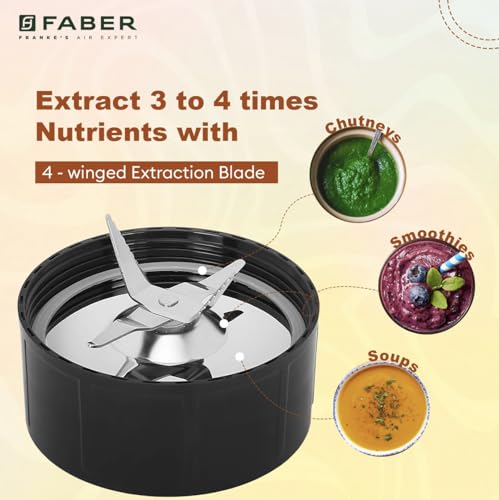 Image of Faber 550W Sportz Blender FSB 3-in-1 Nutrifit Nero|Mixer Grinder Blender|100% Copper Motor|Detachable SS Blade|3 PC Jar 500ML+300ML+500ML Mug|Wet, Dry Grinding|2 Year Warranty by Faber