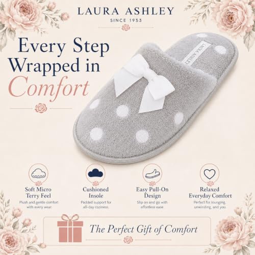 Image of Laura Ashley Ladies Embroidered Soft Terry Plush Scuff Slipper