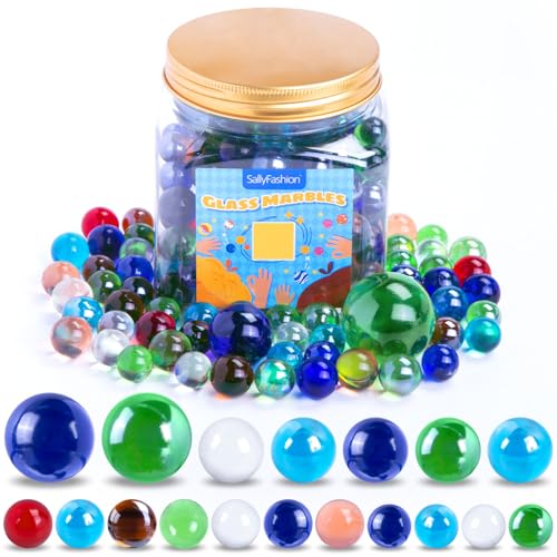 SallyFashion 145PCS Colorful Marbles Bulk, Glass Marbles with Jar, Assorted Sizes for Running Game, Chinese Checkers Board Game