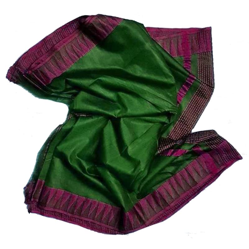 Bhagalpuri Silk Temple Border Handloom Women's Saree with Striped Blouse Piece-picture-50