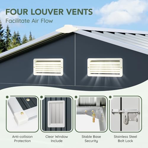 Image of Breezz 10X8FT Outdoor Steel Storage Shed with Clear Window, Lockable Doors, Frame Floor,Weather-Resistant Metal Tool Shed for Garden, Backyard, Patio, and Utility Storage