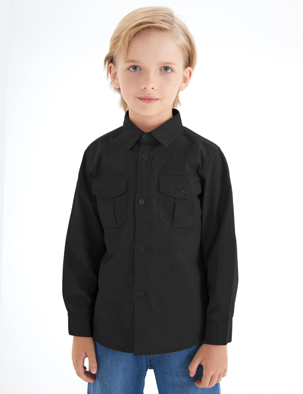 Spring&Gege Ragazzi manica lunga Button Down camicie cotone tessuto due tasche camicie per bambini