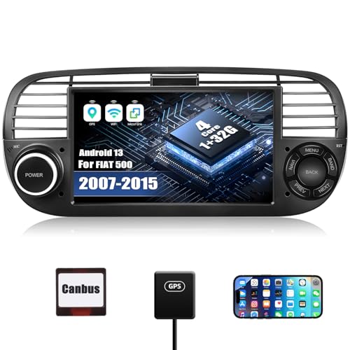 CAMECHO Android 13 Radio de Coche para FIAT 500 (2007-2015) con GPS Bluetooth,Pantalla Táctil de 7 Pulgadas con FM/RDS Mirror Link WiFi y USB（Negro