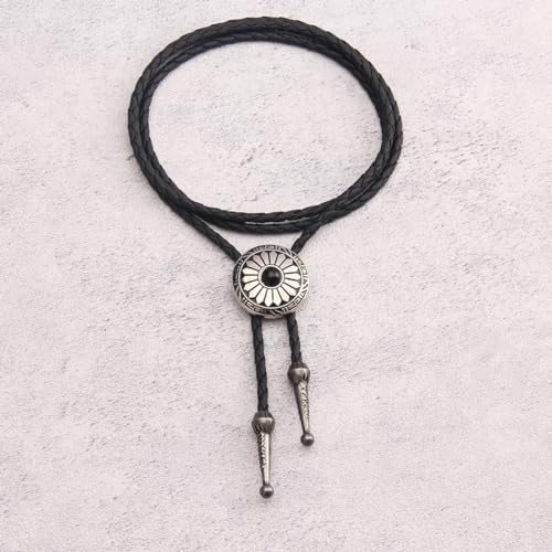 Image of GelConnie Bolo Tie for Men Women Western Cowboy Turquoise Leather Necktie | Natural Stone Bolo Tie Necklace for Women Rodeo Cowboy Leather Necktie Native American Western Cowgirl Ties Adjustable Cord