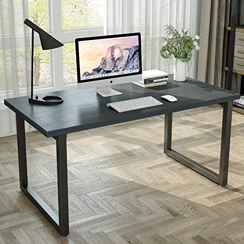 Patavinity Real Wood Computer Desk, 47in Rustic Wood and Metal Writing Desk, Sturdy PC Study Table for Home Office (47\'\' W x 23\'\' D x 29\'\' H, Pine Wood Desktop with Water-Proof PVC Cover, Black) - Thumbnail 2