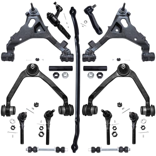 Image of Detroit Axle - Front End 15pc Suspension Kit for Ford F-150 F-250 Expedition Lincoln Navigator, 4 Control Arms 4 Tie Rods 2 Sway Bars 1 Center Link 1 Idler 1 Pitman Arm 2 Adjusting Sleeves Replacement