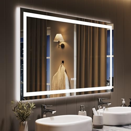 GarveeHome 50×28 LED Bathroom Mirror with Lights, Dimmable, Anti-Fog, Backlit + Front Lit, Smart Bathroom Vanity Mirror for Wall, Memory Function, Shatter-Proof (Horizontal/Vertical)
