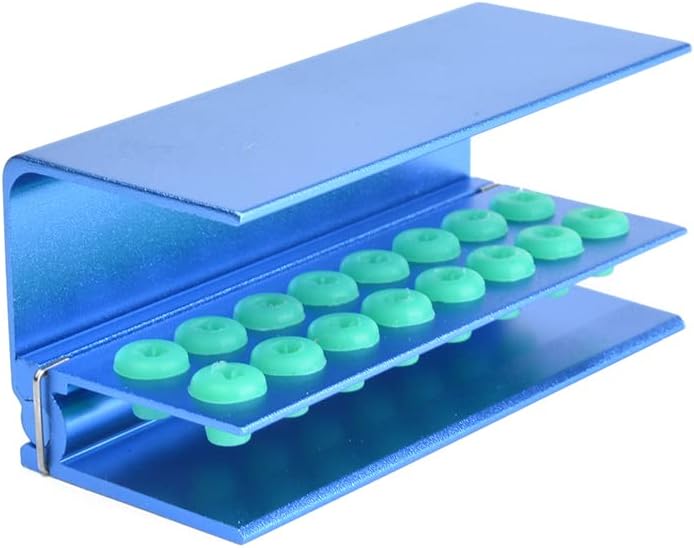 2Pcs 16 Holes Dental Burs Holder Autoclavable Block with Silicon Cover Placing FG RA Burs Blue