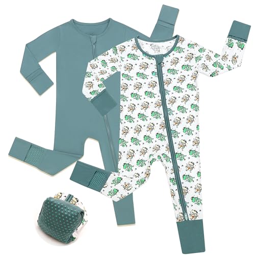 Image of JunNeng Viscose from Bamboo Baby Boy Sleeper with Mitten Cuffs, Footless Soft Zippy Pajamas, Sleep N' Play Romper 0-18 Months