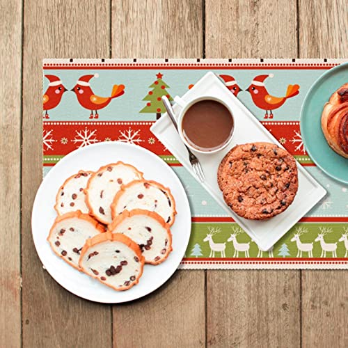 Set de table rayures oiseaux cerfs Noël antidérapant 6x