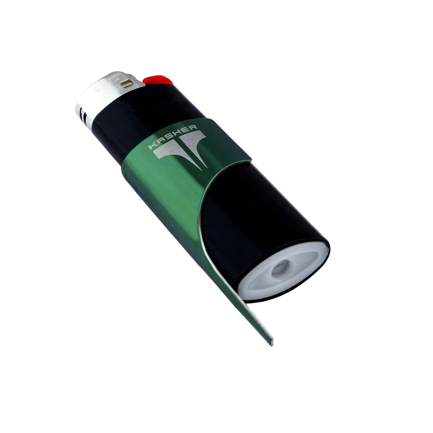 Kasher Classic Lighter Tool Without Lighter - Stainless Steel, Lightweight, Durable Construction, Portable - Fits Any Lighter - Usage as Cutter for Opening Packages & More - 0.8mm Thick (Green)