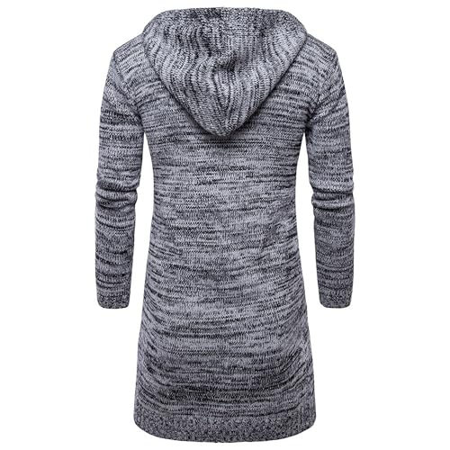 Men's Trendy Hooded Rib Knited Cardigan Long Open Front Chunky Sweater Slim Solid Color Opening Outwear3