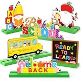 Jansun 6 Pack Back to School Table Decorations First of School Wooden Centerpieces Ready to Learn Pencil School Bus Table Signs for Classrooms Office Home Teachers Party Table Decor
