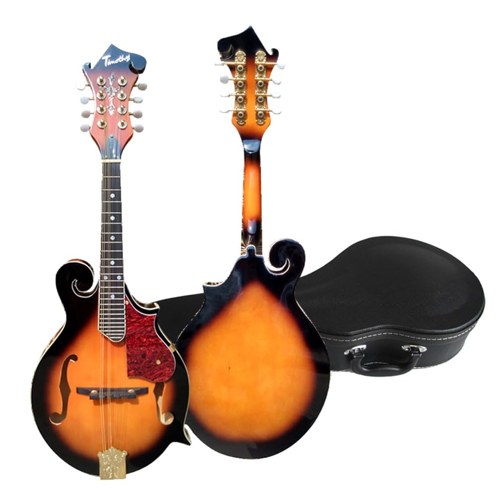 Mandolino singolo F-top fatto a mano, otto corde, con protezione, corpo sfumato marrone-nero, filo di acciaio a 8 fili, pannello in abete, custodia in ABS inclusa, adatto a principianti e professionis
