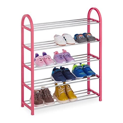 Relaxdays Zapatero Infantil, 15 Pares, hasta N° 30, Abierto, Ahorra Espacio, Liviano, Estante Calzado, Color Rosa, 70 x 57,5 x 18,5 cm
