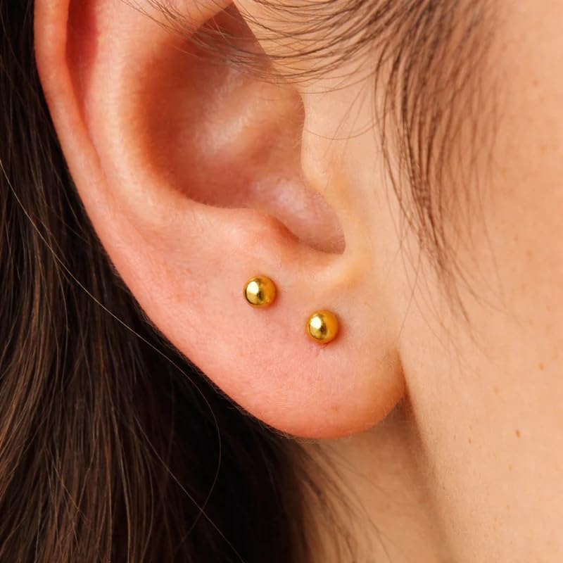Image of 925 Sterling Silver 18K Gold 1 Micron Plating Dot Stud Earrings for Women & Girls | Lightweight & Tarnish Resistant