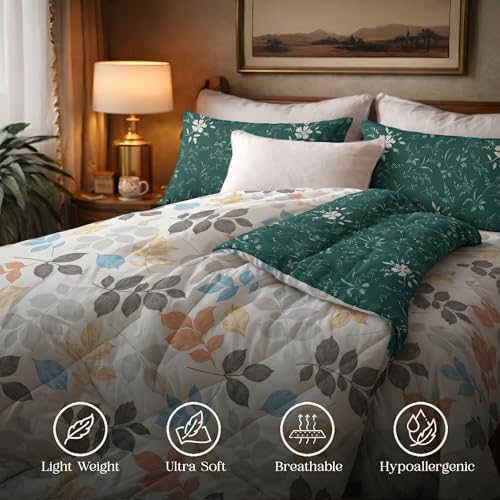Image of Utopia Bedding Microfiber AC Comforter for King Size 220x240 cm - Lightweight, Skin-Safe & Hotel-Style Quilted Blanket with Floral Print White