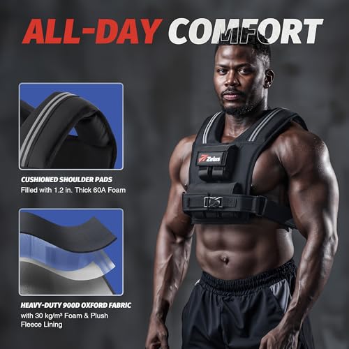 ZELUS Weighted Vest Men, 23/36/45 lb. Weight Vest with 10/16/20 Adjustable Iron Weights for Muscle Building Strength & Functional Training, Weighted Vest for Men with Reflective Strips. - Image 4