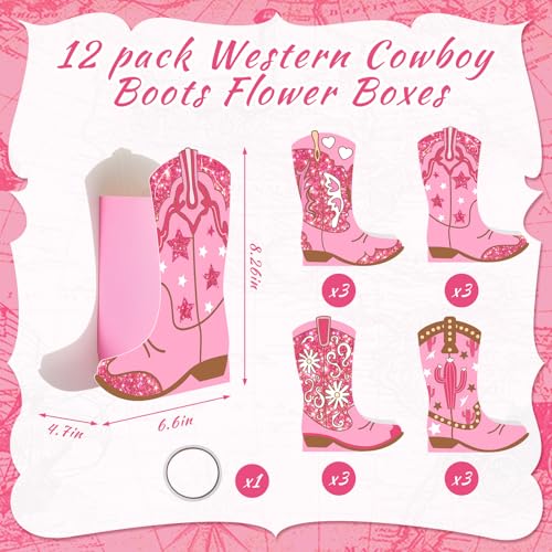 Image of 12 Set Western Cowgirl Boots Flower Boxes Centerpiece Boot Shape Gift Boxes Party Decoration Vase Centerpieces for Tables for Rodeo Birthday Baby Shower Wedding Supplies